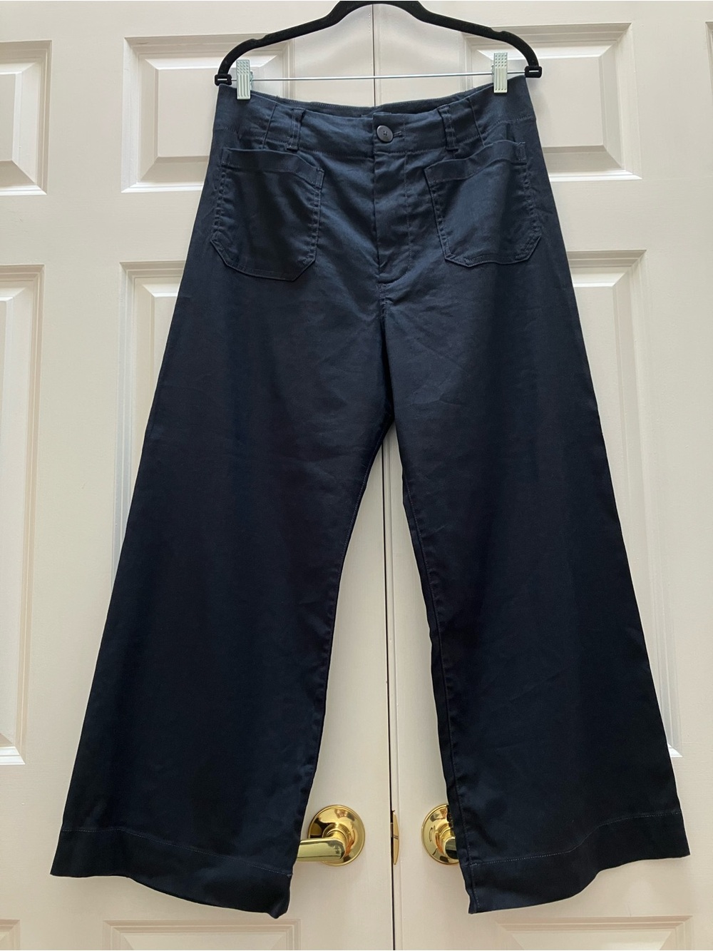 Anthropologie Maeve Colette Wide Leg Linen Cropped Pants Maritime Navy Blue 31 - Picture 3 of 11